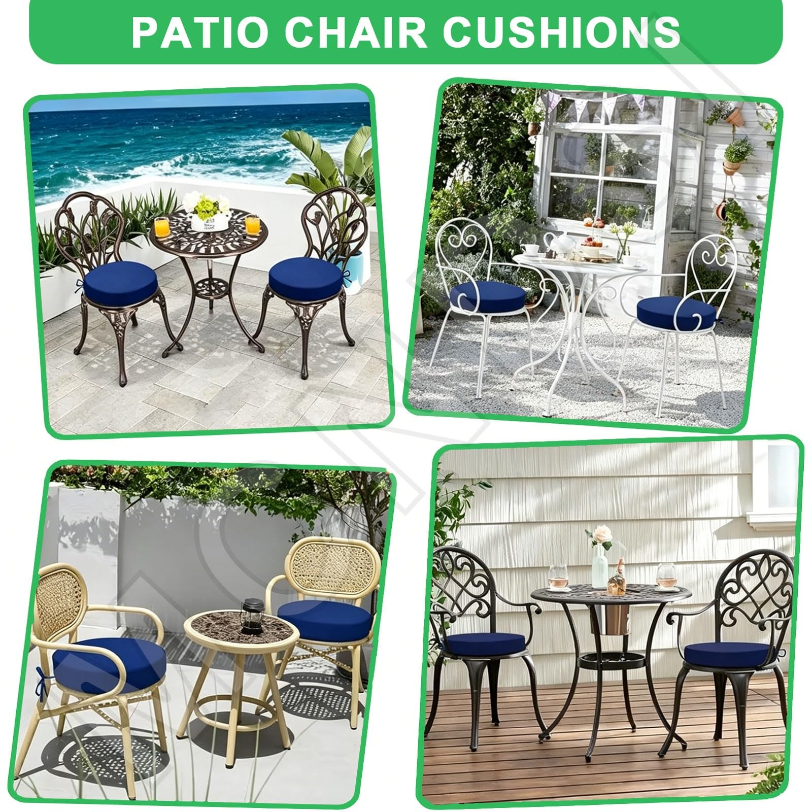 Set di cuscini rotondi impermeabili per sedie da esterni, 1/2/4/6-50/40/35 cm di spessore, 5/8 cm, con lacci, per patio, cucina, sala da pranzo, prato, colore 13 (2 pezzi, 45 x 8 cm)