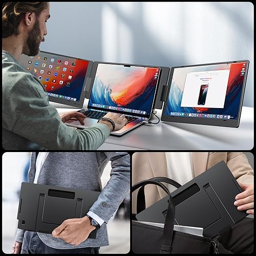 Miniatura 7 de KYY Extensor de pantalla para laptop de 15.6 pulgadas, monitor portátil FHD IPS de 1080P, un cable USB-C triple monitor, pantalla de viaje dual para