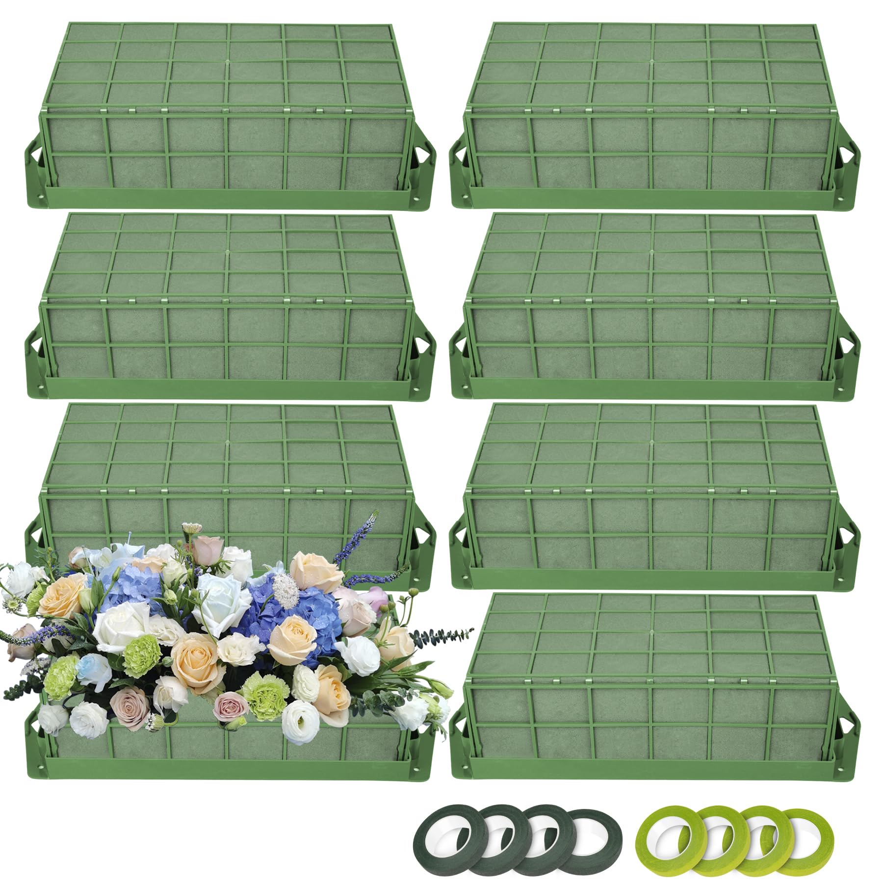 Photo 1 of 8PCS Floral Foam Cage, Flower Cage Holder, Dry and Wet Rectangle Flower Arrangement, Hangable Green Blocks Floral Foam Cages for Artificial Flesh Flower Wedding Holiday, Home, Garden Party Decorations