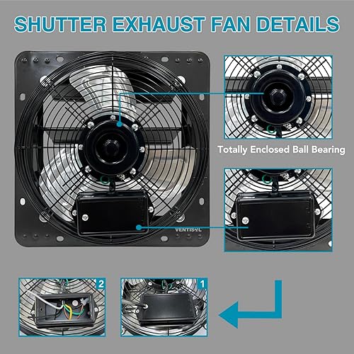 Miniatura 5 de VENTISOL 12 Inch Wall Mounted Exhaust Shutter Fan with 165m Power Cord - Automatic Shutter - Vent Fan for Attic Shed Garage Greenhouse