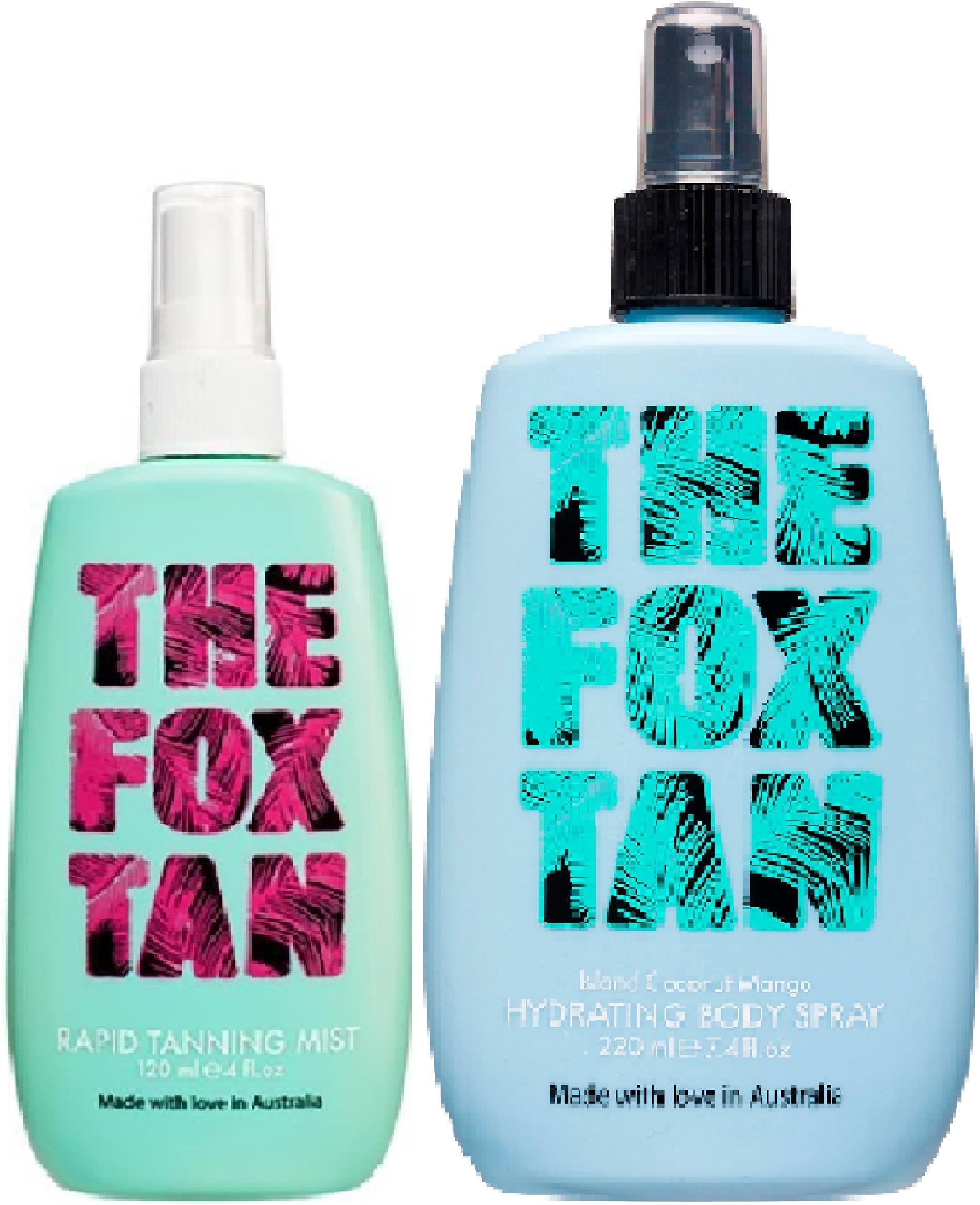 (Pack of 2) The Fox Tan Rapid Tanning Mist x 120ml & HYDRATING Body Spray x 220ml Tanning Accelerator & Island Coconut & Mango with hydrating and soothing Aloe Vera