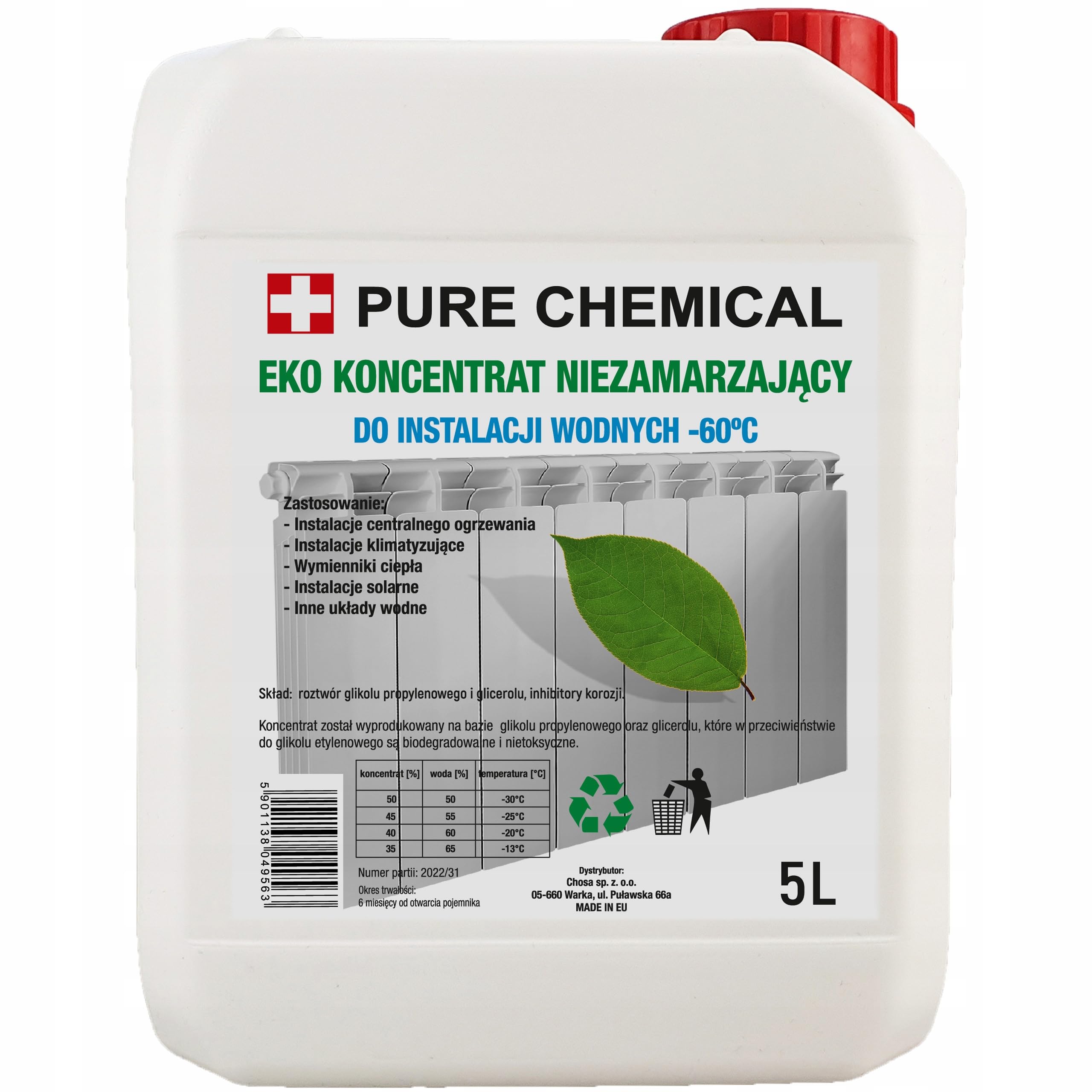 PURE CHEMICAL KONCENTRAT GLIKOL PROPYLENOWY DO C.O. -60°C EKO 5L-60°C Eko 5L