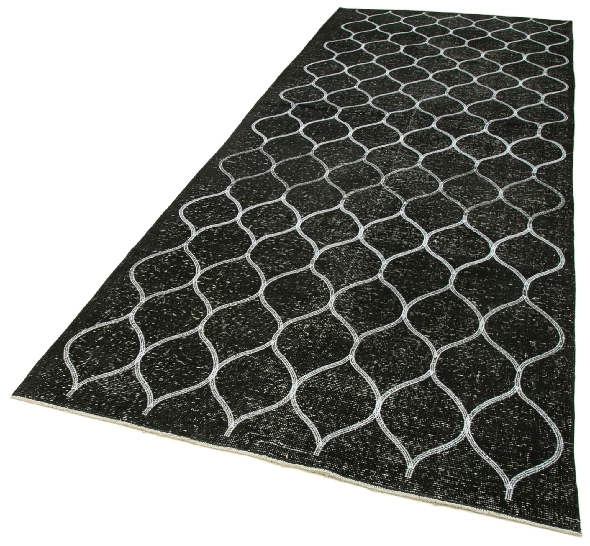 49 x 128 - 145 x 387 Cm Geometric Carpet Black Geometric Bohemian Wool Cotton Handmade Handknotted Vintage