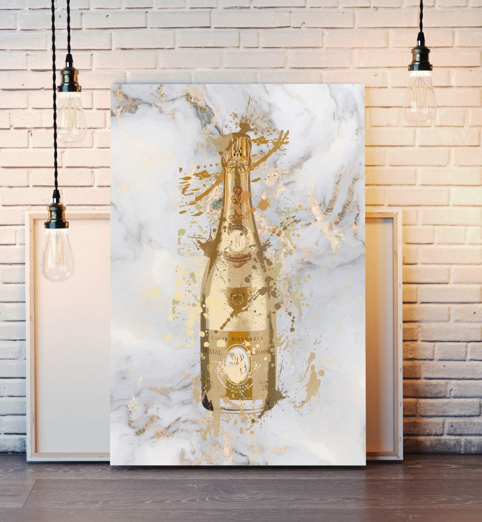CanvasArtShopCANVAS WALL ART CHAMPAGNE MARBLE GOLD CRISTAL BOTTLE SPLASH ART (24in x 16in / 60cm x 40cm)