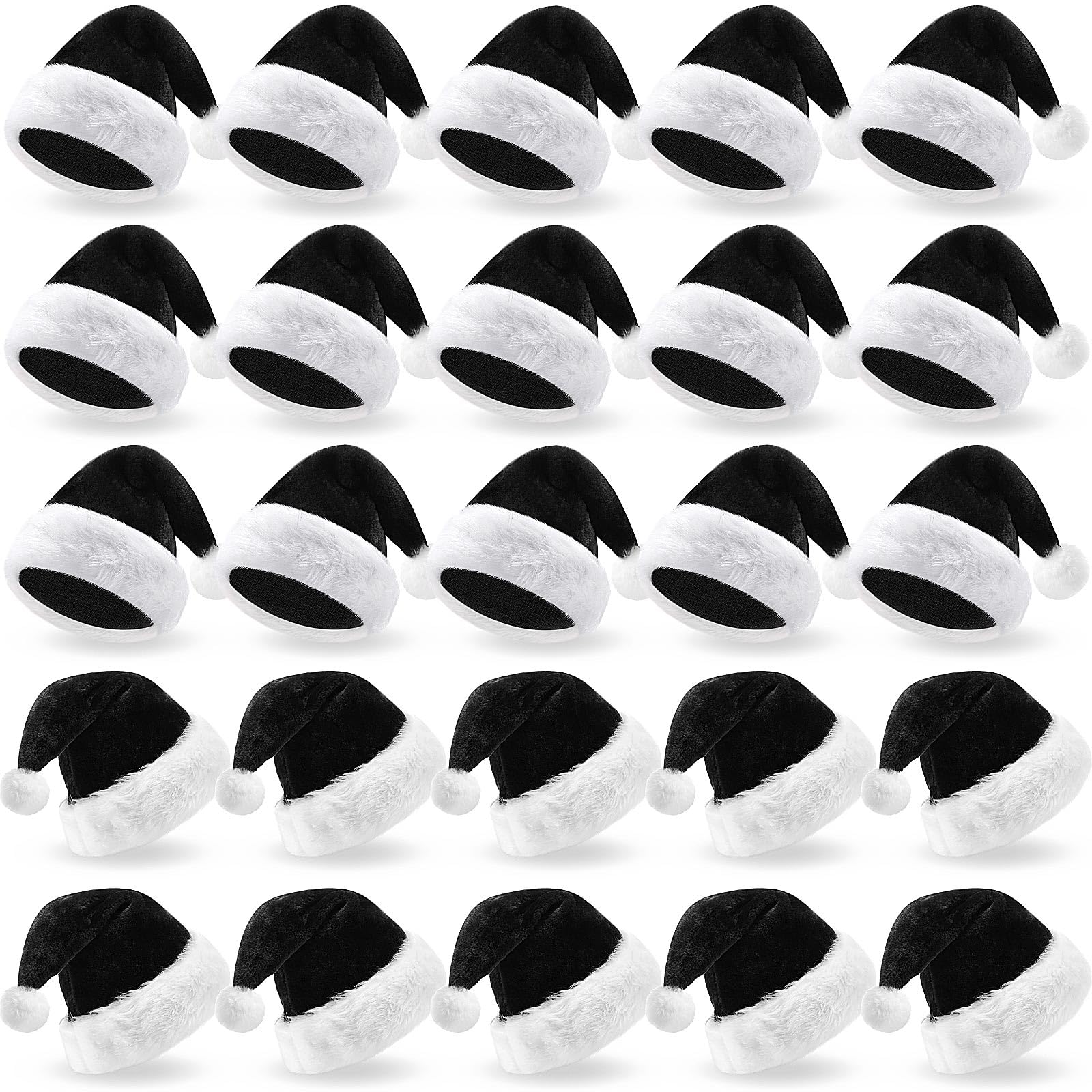 Vicenpal 20 Pcs Santa Hats Bulk Plush Christmas Hats for Adults Women Men Holiday Party Costume(Black)