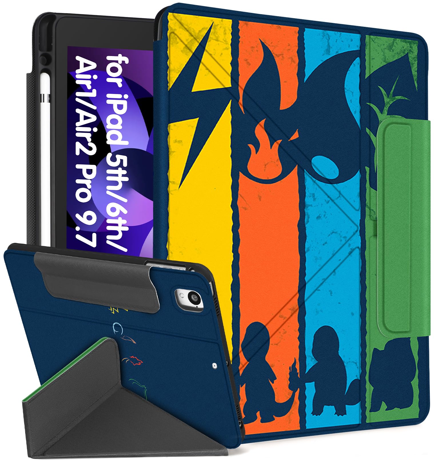 Miss Adola for iPad 6th/5th Generation 2018/2017 Case for iPad Air 2nd/1st Pro 9.7 Inch with Pencil Holder Cute Cool Cartoon Anime Kawaii Design