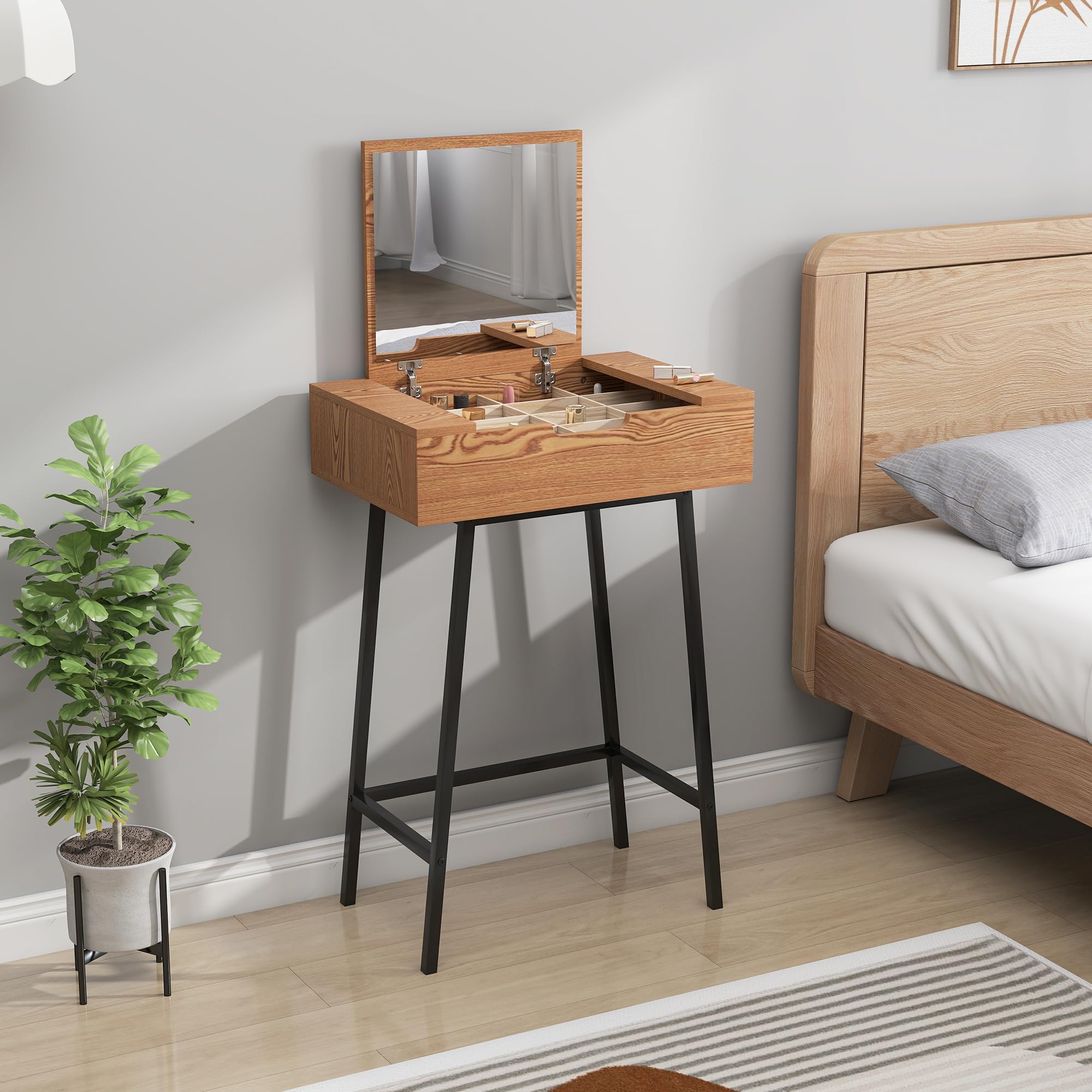 HOMCOM Toeletta Trucco con Specchio Ribaltabile 60x40x90 cm Colore Legno | Elegante, 16 Scomparti Nascosti, Postazione Make Up, Legno e Acciaio, per Camera da Letto, Stile Moderno