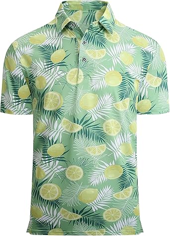 Alex Vando Mens Hawaiian Golf Shirt Moisture Wicking Digital Print Golf Shirts for Men