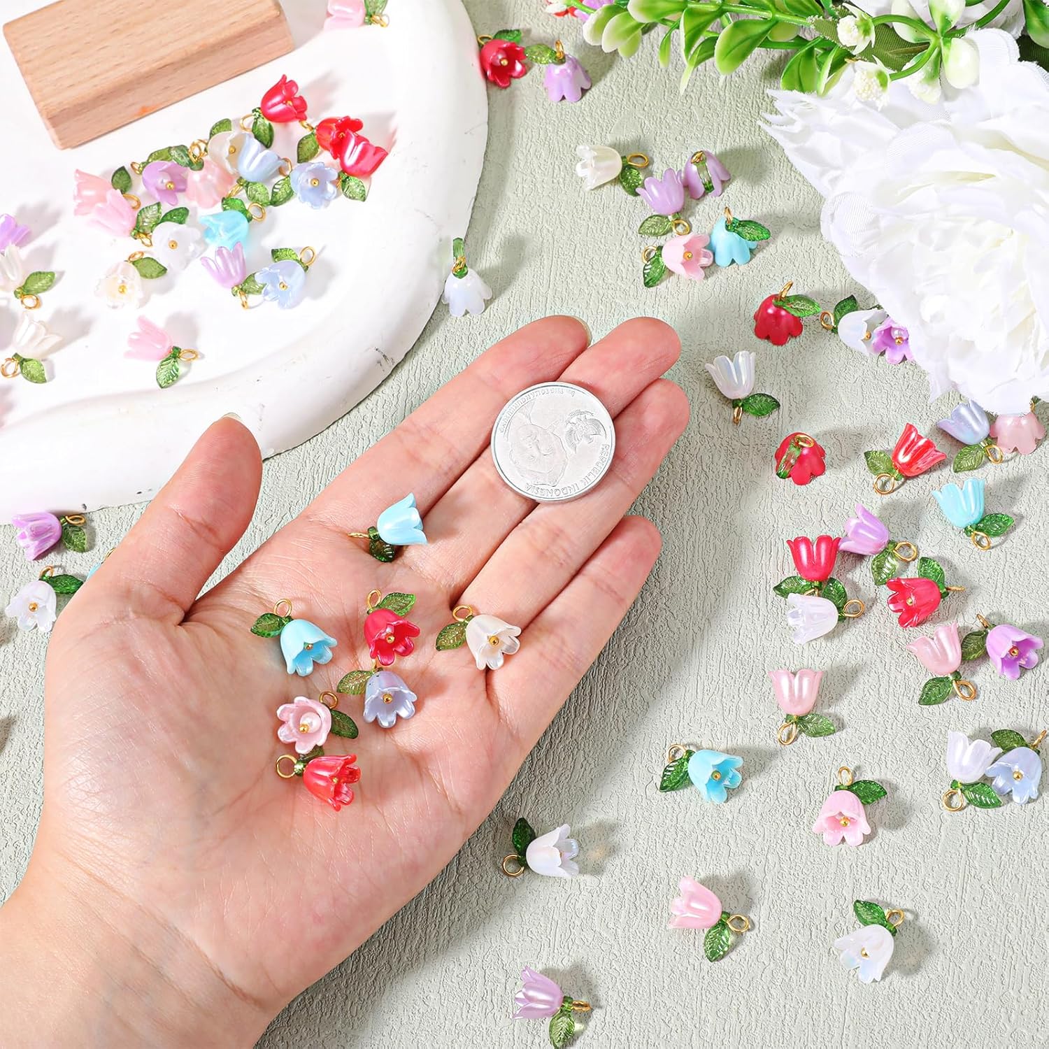 100 Pcs Flower Charms for Jewelry Making, 10 Colors Acrylic Trumpet Flower Beads Cute Hang Ornament for DIY Craft Bracelets Necklaces Earring Pendants Keychain - Image 6