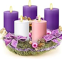 Vista 11 de Cindeer Juego de 5 velas de Adviento de 5 x 8 cm para coronas de Adviento, portavelas, votivas, color morado y rosa, velas de columna perfumadas