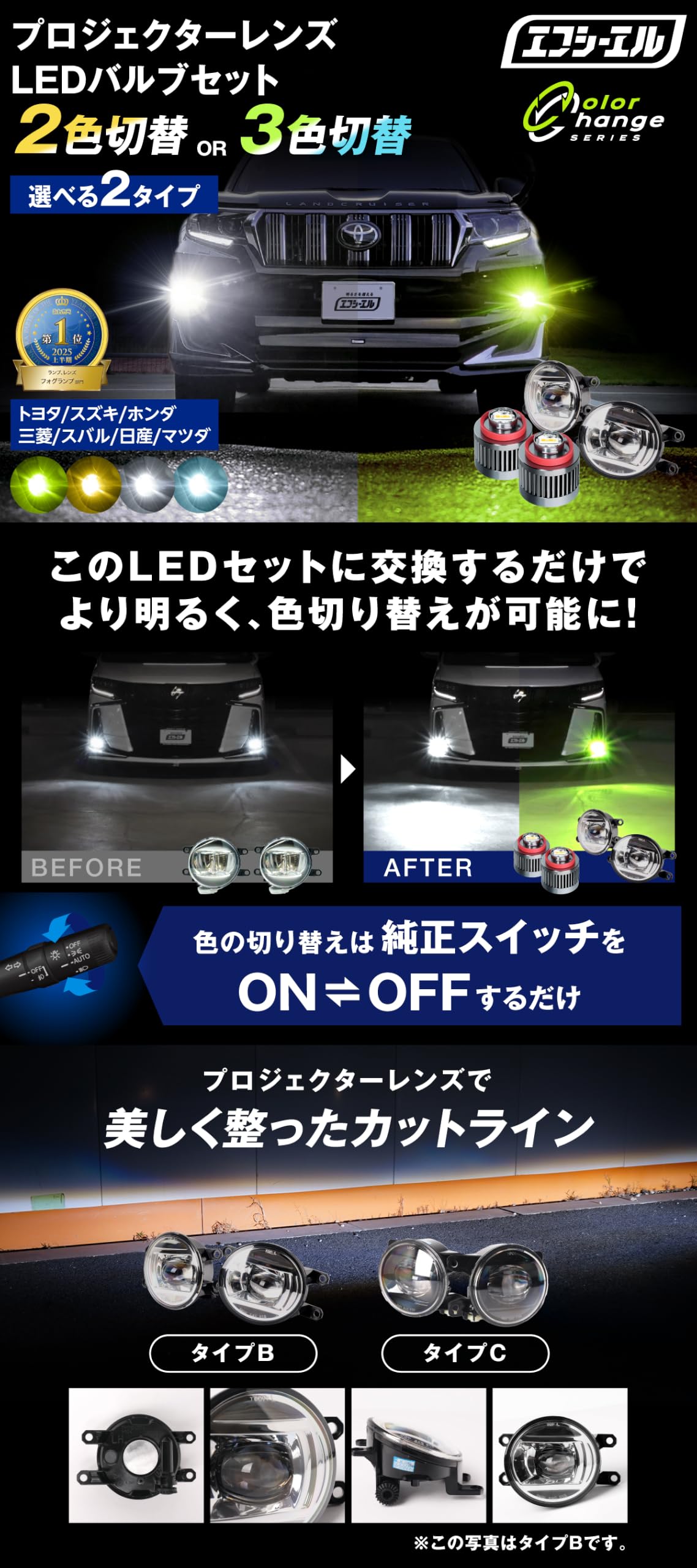 Amazon | fcl.(エフシーエル) フォグランプ ユニット L1B 3色切り替え