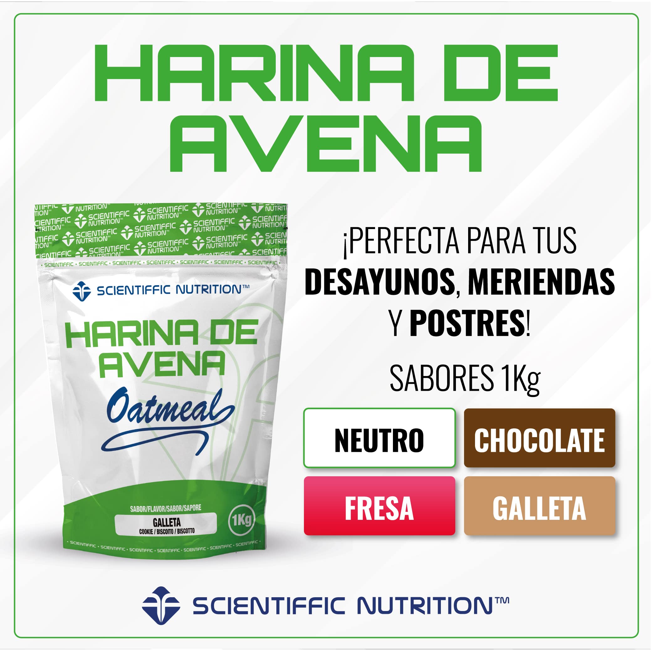 Scientiffic Nutrition - Harina de avena, Fuente de Proteínas, Baja en Azúcares, 100% Natural, Contribuye al Desarrollo de la Masa Muscular, Sabor Nuetro, Sin Sabor - 1 Kg — view 6