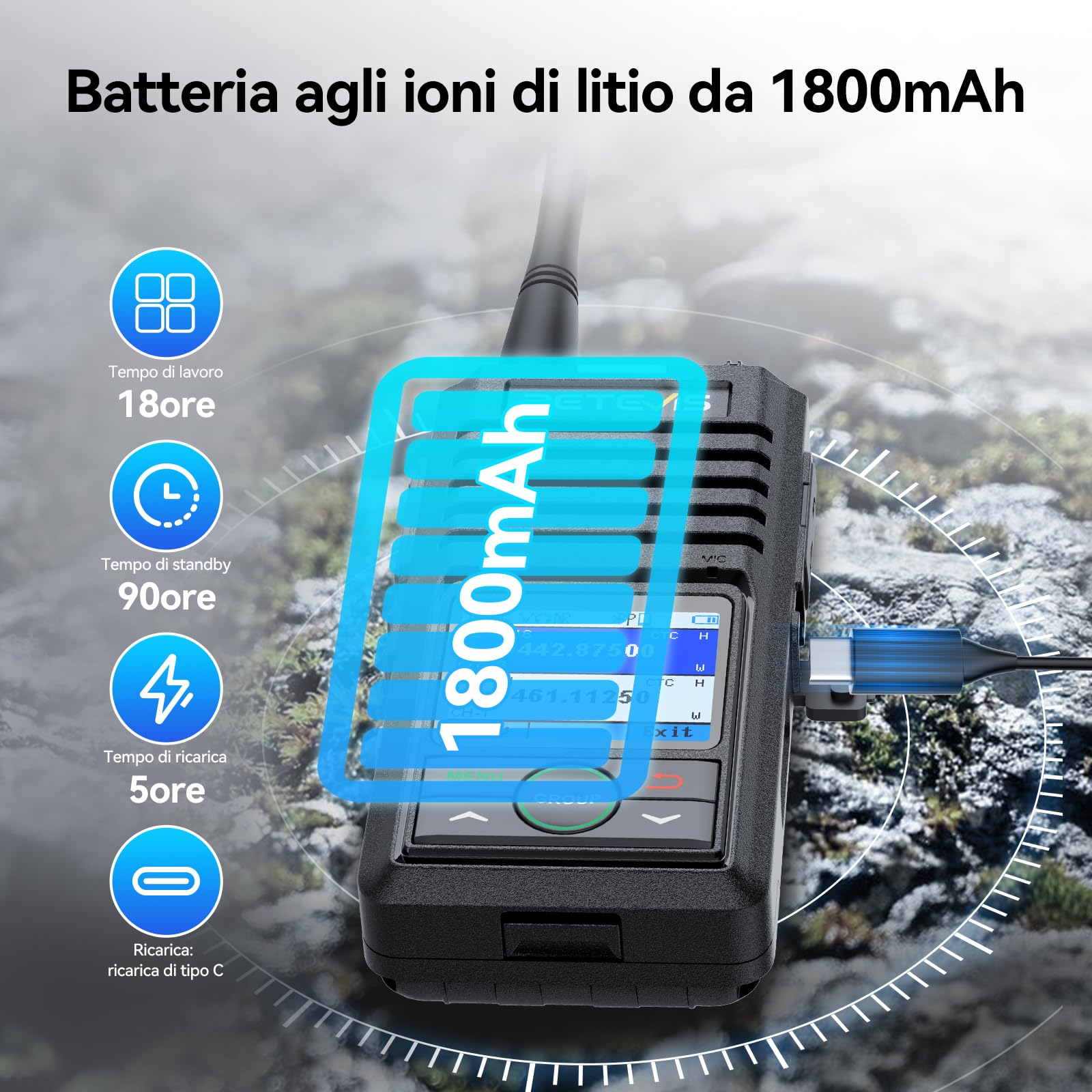 Retevis RB658 Walkie Talkie Professionali Controllo APP, Ricetrasmittenti, Auricolare Wireless, AI Cancellazione del Rumore, Schermo LCD, Walkie-Talkie per Flotta, Guida di Veicoli (2 Pezzi)