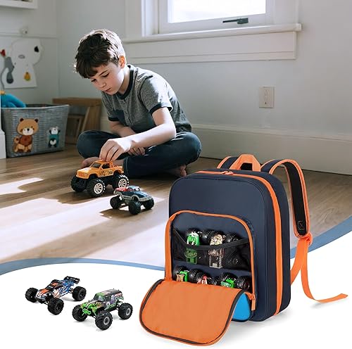 Miniatura 7 de CURMIO Mochila de almacenamiento de autos de juguete compatible con Monster Jam TrucksHot Wheels a escala 164 Monster Trucks, bolsa de transporte