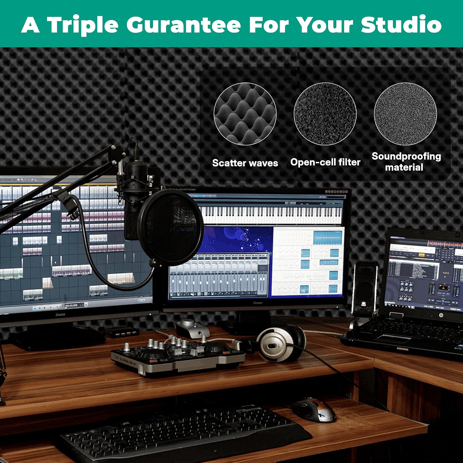 soundproof Foam Panels for Walls, Foam Acoustic Panels 2 Pack 48"×24"×2" Black Egg Crate High Density Quick Recovery Sound Dampening Noise Reduction Echo Control for Home Studio Recording Room Office