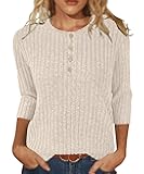 Sweaters for Women 3/4 Sleeve Tops Round Neck Sweatshirt Loose Casual Blouses