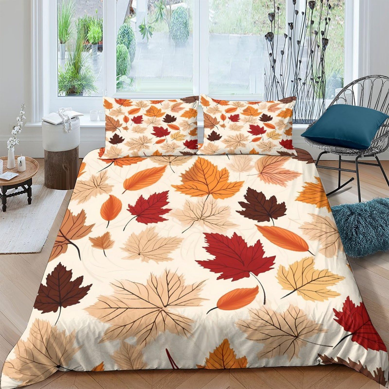 Ctjqhvkz Style-4 3D Printed Autumn Leaf Fitted Sheet Microfiber Soft Breathable Maple Pattern Mattress Cover For Bedroom Dorm Decor Single（135X200cm）