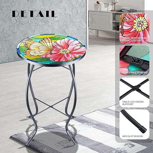 Miniatura 4 de VCUTEKA Mesa auxiliar de patio, mesa de centro para exteriores, mesa de centro bistró, mesa auxiliar para plantas, mesa de porche pequeña, mesa