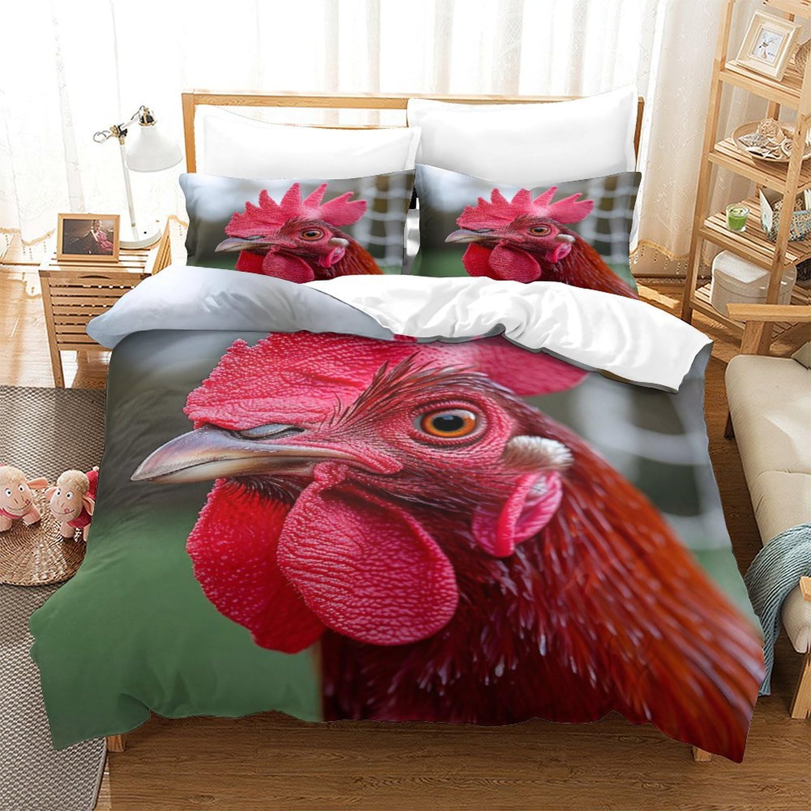 P1s9u7w5y Gallic Rooster 3D Printed Rooster Design Duvet Cover Set 3Pcs Microfiber Animal Bedding Set King（220X240cm）