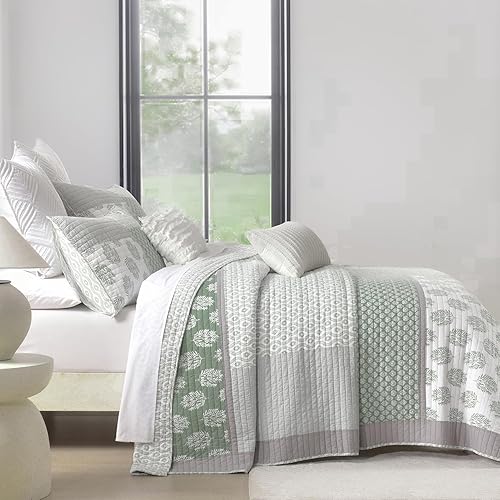 Miniatura 3 de Juego de edredón de retazos, tamaño Queen, juego de ropa de cama de verano 100% algodón, 3 piezas, edredón floral de granja para cama, colcha