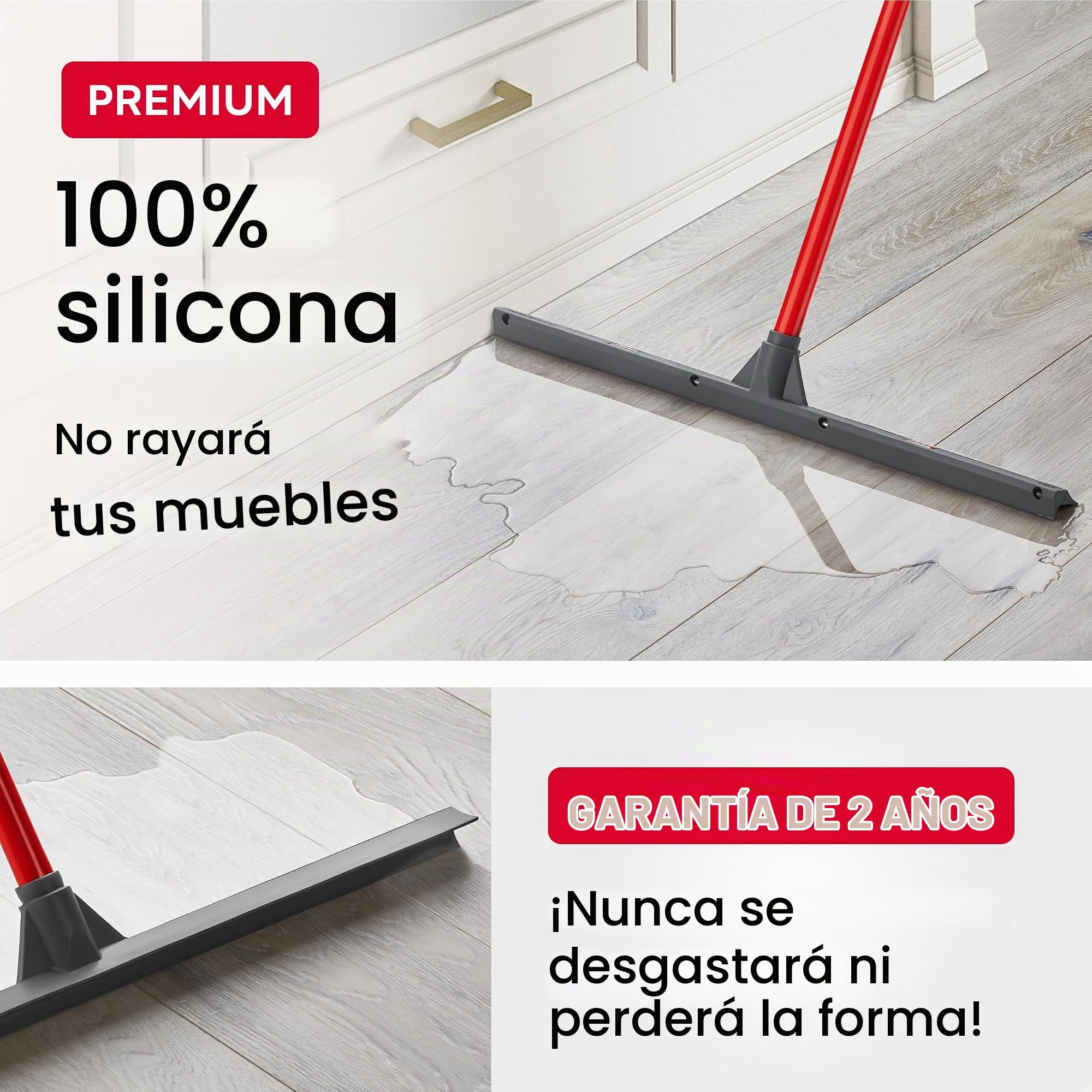 Tyroler Empujar y Tirar Escobilla de Goma 60 cm | Cabezal de 100% Silicona | | Mango de 140 cm Haragán para Suelo, Ducha, Baño, Garaje y Terraza | Escoba de Goma para Suelo | Araganes