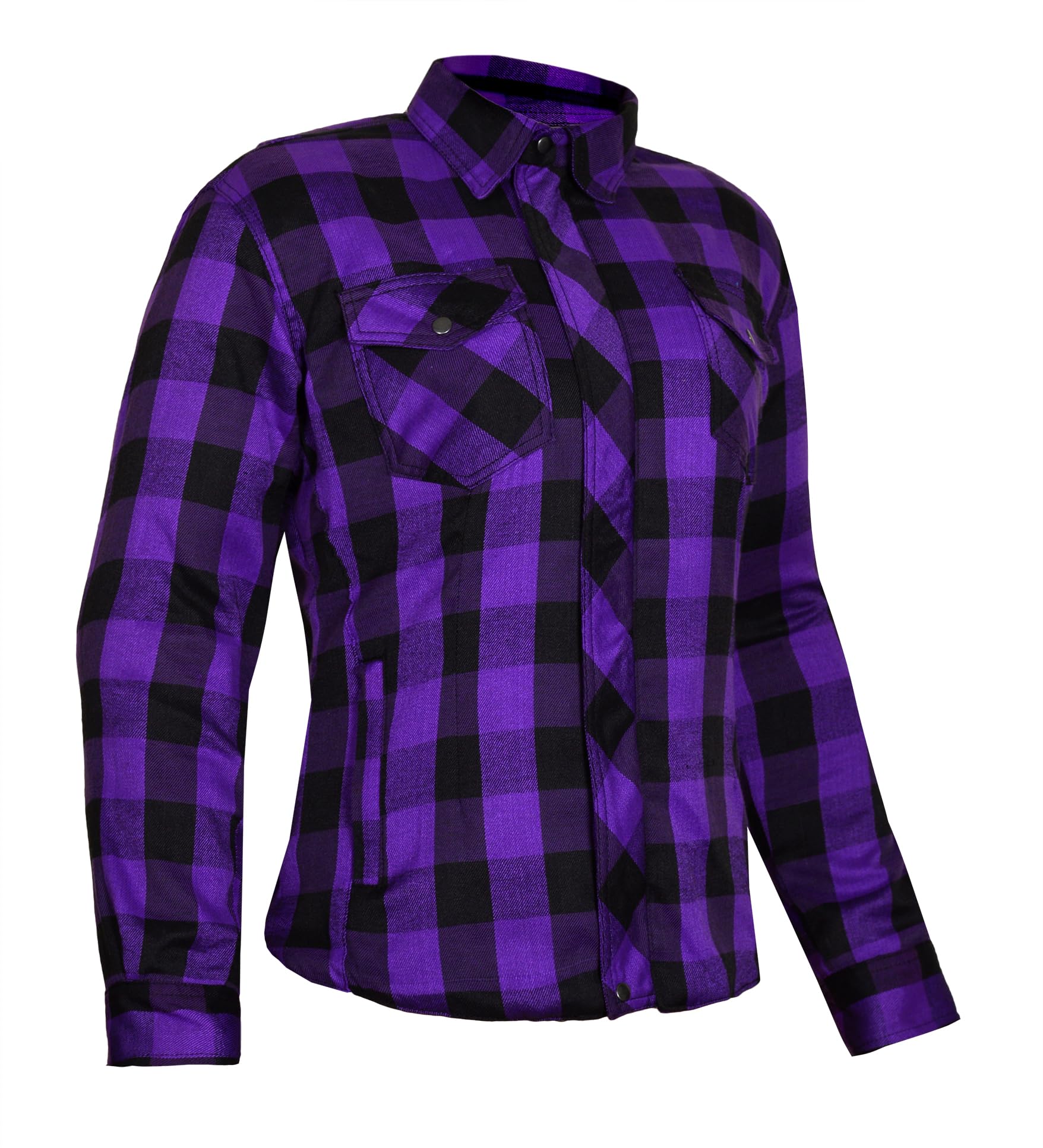 Great Bikers Gear Women's Purple - Motorcycle Flannel Checkered Motorbike Shirt Reinforced With Protective Aramid Lining Fabric With Free Ce Protectors