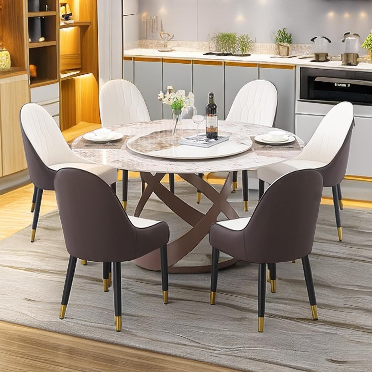 7 Pieces Dining Table Set, Modern Round Dining Room Table