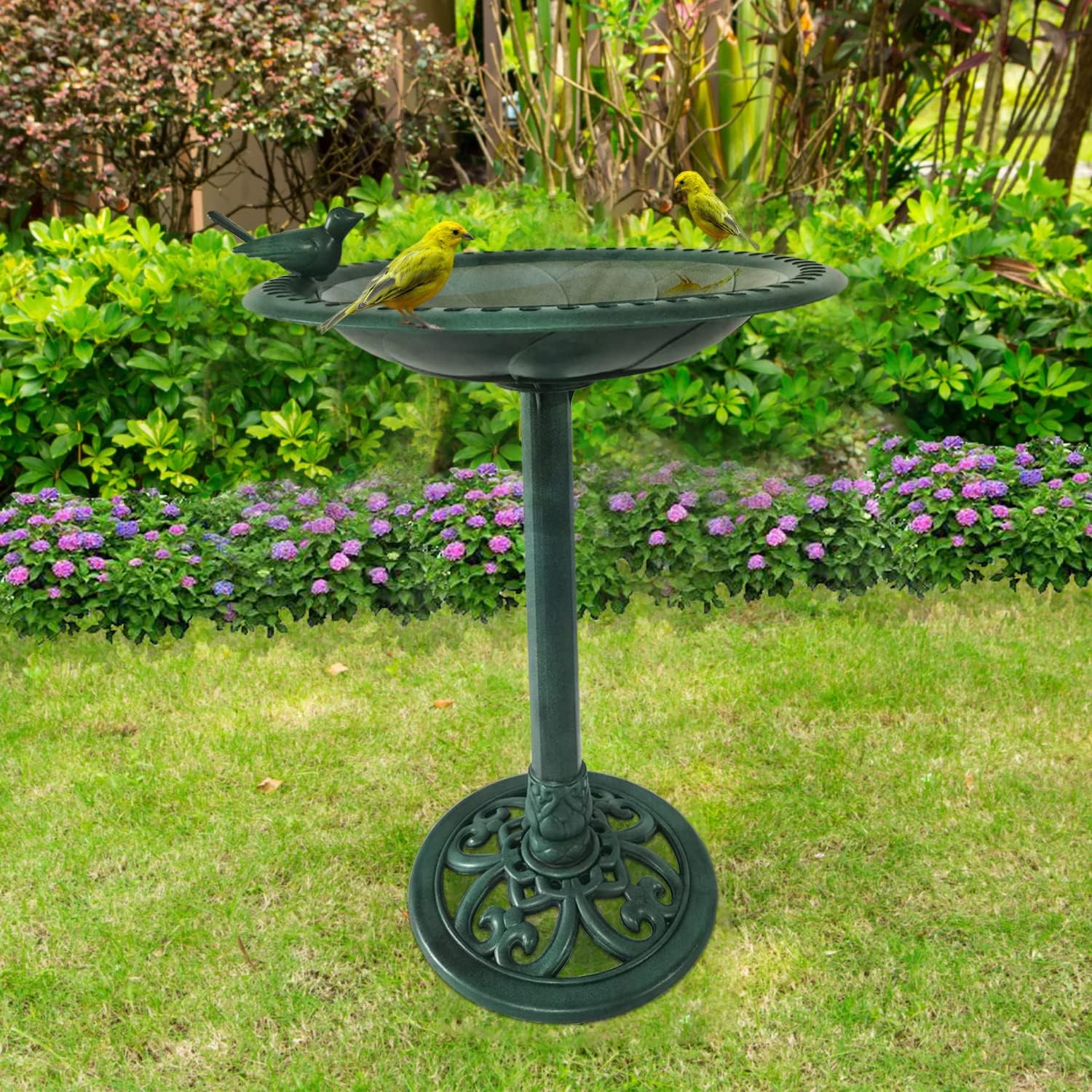 BACKYARD EXPRESSIONS PATIO · HOME · GARDEN 915025-NM Outdoor Garden Bird Bath- Green- Weather Resistant Polyresin-30 Inch-Backyard Expressions