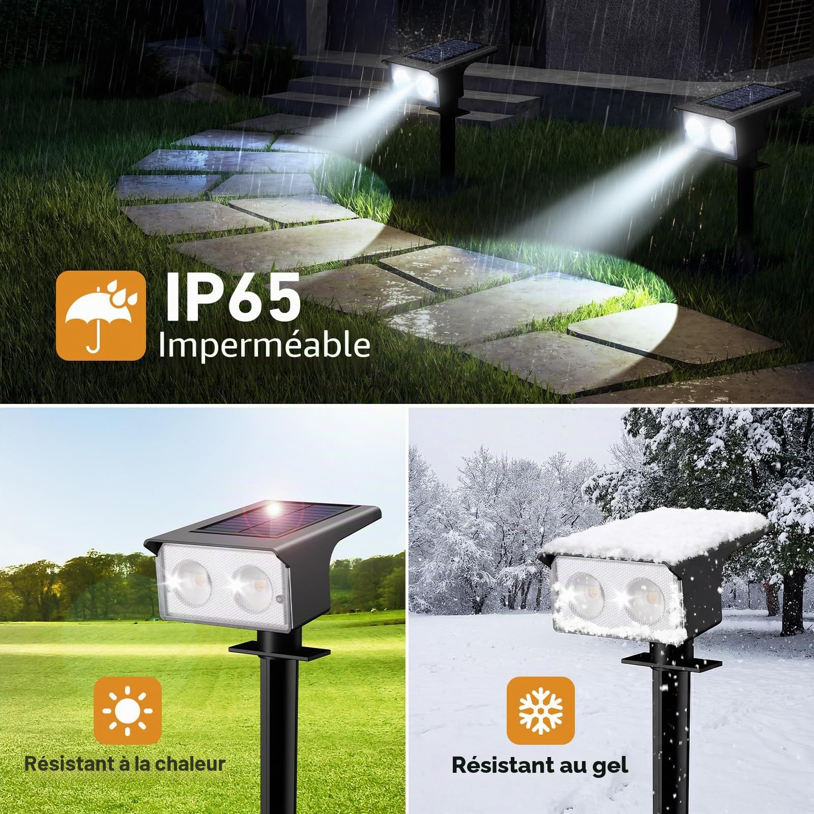 btfarm Lot de 6 Lampe Solaire Extérieur IP65 Étanches 3 Couleurs 3000/4500/6000 K Projecteurs Solaire Jardin Allée Chemin
