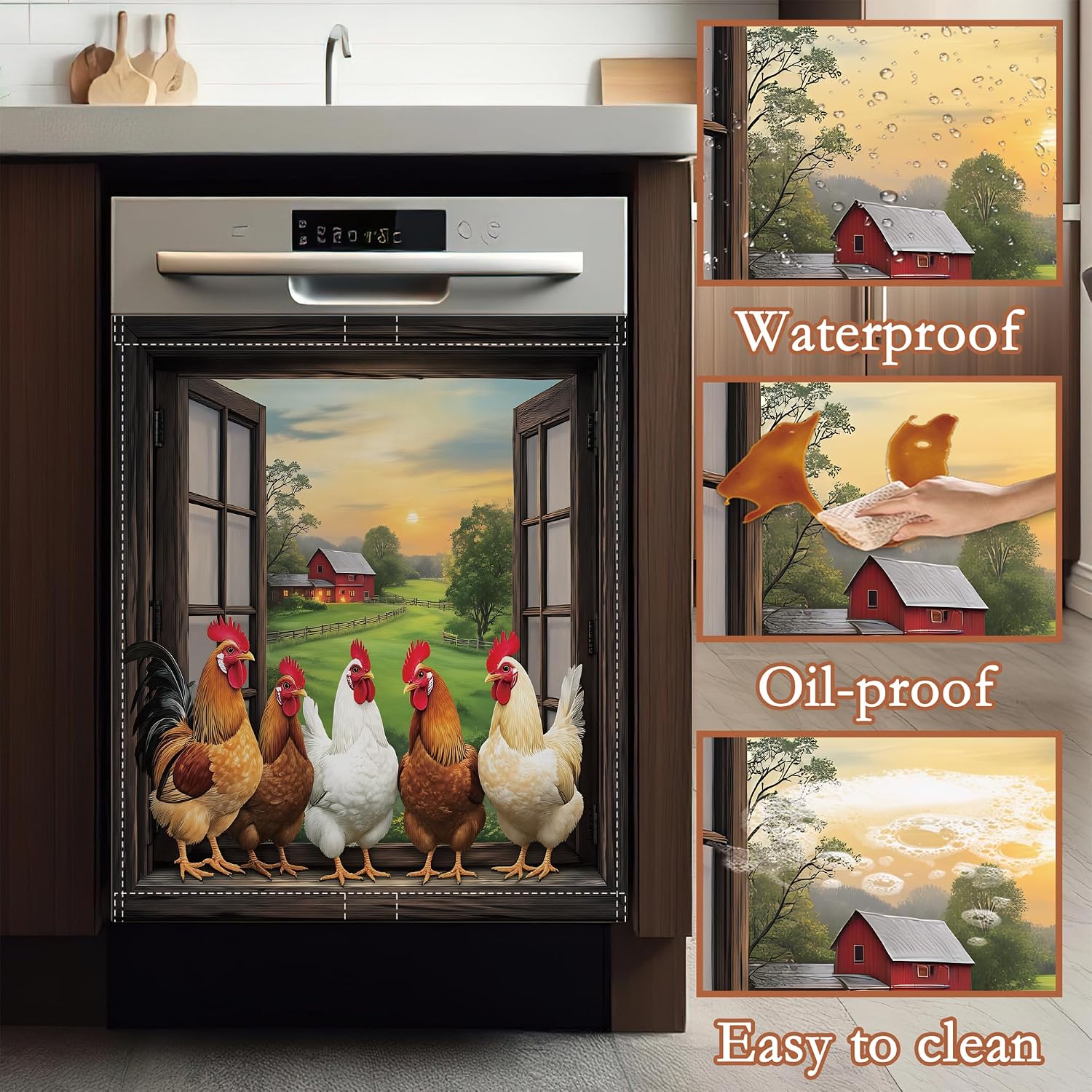 Farmhouse Chicken Dishwasher Magnet Cover,Rooster Rustic Country Magnetic Dishwasher Cover Panel Decorative Refrigerator Magnet for Kitchen Decor Waterproof Reusable 23x26 Inch image 4