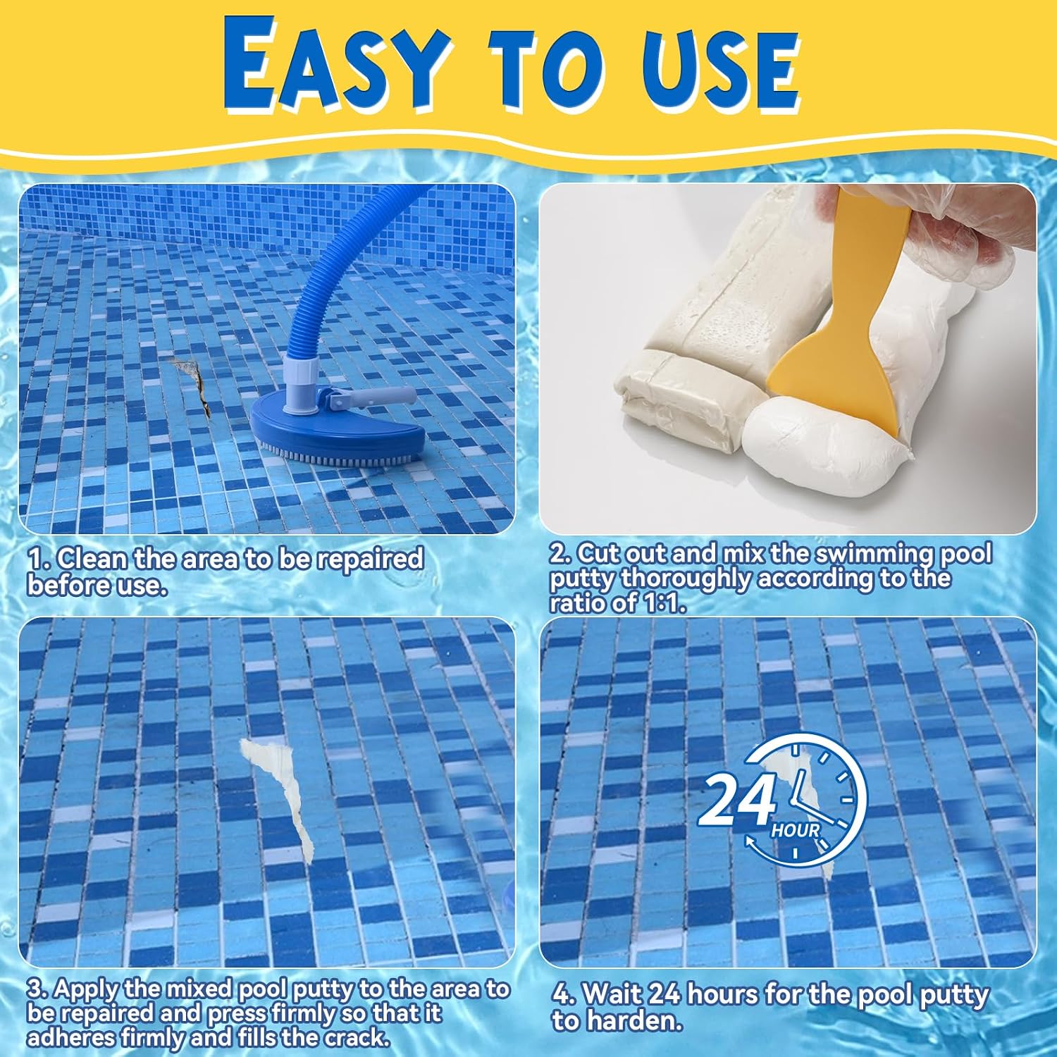 Epoxy Putty, 17.6 Oz Pool Putty - 2 Part Epoxy for Leaks Underwater or Above Fast Repair, Fix Leaks, Cracks, Filling, Sculpting, for Crack Repair, Tile, Fiberglass, Concrete, Cement and Other Surfaces