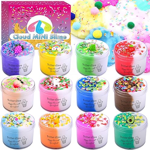 Miniatura 6 de Paquete de 12 kits de limo de nube, intercambio de regalos para el aula escolar para niños, ASMR, regalos de fiesta, dijes de limo, juguetes