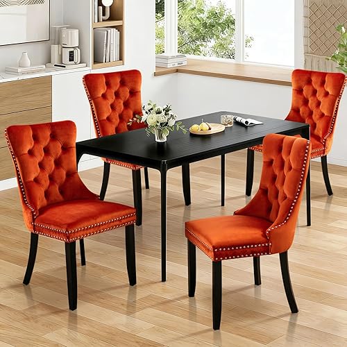 Miniatura 57 de SoarFlash Juego de 6 sillas de comedor de terciopelo, silla lateral de respaldo alto, silla lateral moderna tapizada de alta gama con capitoné y