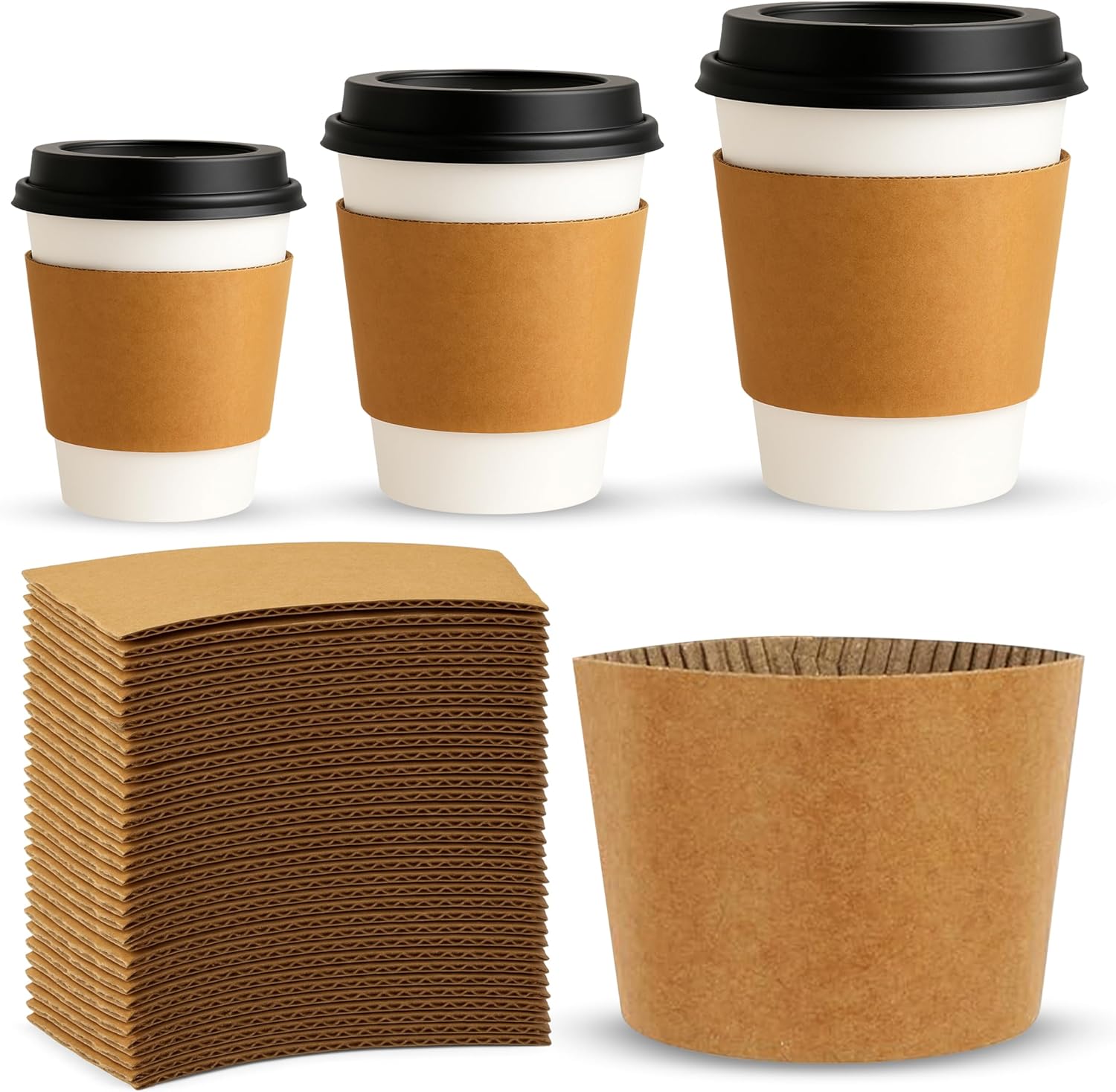 Concession Essentials Disposable Coffee Cup Sleeves – Kraft Paper Insulated Hot Cup Holders for 8oz–20oz Cups – Protect Hands from Heat – Eco-Friendly, Recyclable Drink Sleeves – Pack of 500ct