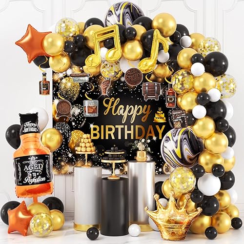 SNLN 120 piezas de decoraciones de cumpleaños de whisky para hombres de edad avanzada, suministros de fiesta, arco de globos de whisky, telón de