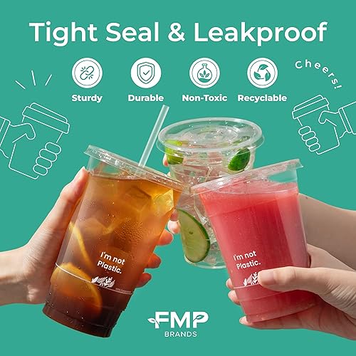 Miniatura 5 de Paquete de 50 Vasos transparentes compostables de 16 onzas con tapas planas, tazas biodegradables a base de plantas, taza de café helado reciclable,