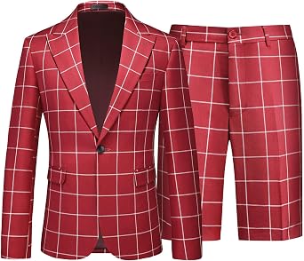 Mens Plaid Jacket Blazer Shorts Suit 2 Piece Summer Tuxedo Set Grooms Casual Slim Fit Suits for Wedding Prom Party