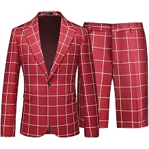 Mens Plaid Jacket Blazer Shorts Suit 2 Piece Summer Tuxedo Set Grooms Casual Slim Fit Suits for Wedding Prom Party