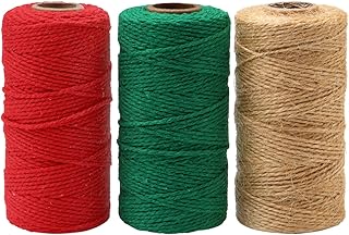 Resinta 3 Rolls 984 Feet Christmas Twine Thick Jute String Rope Cotton Baker Twine for DIY Craft Christmas Gift Wrapping (Green，Red，Natural)