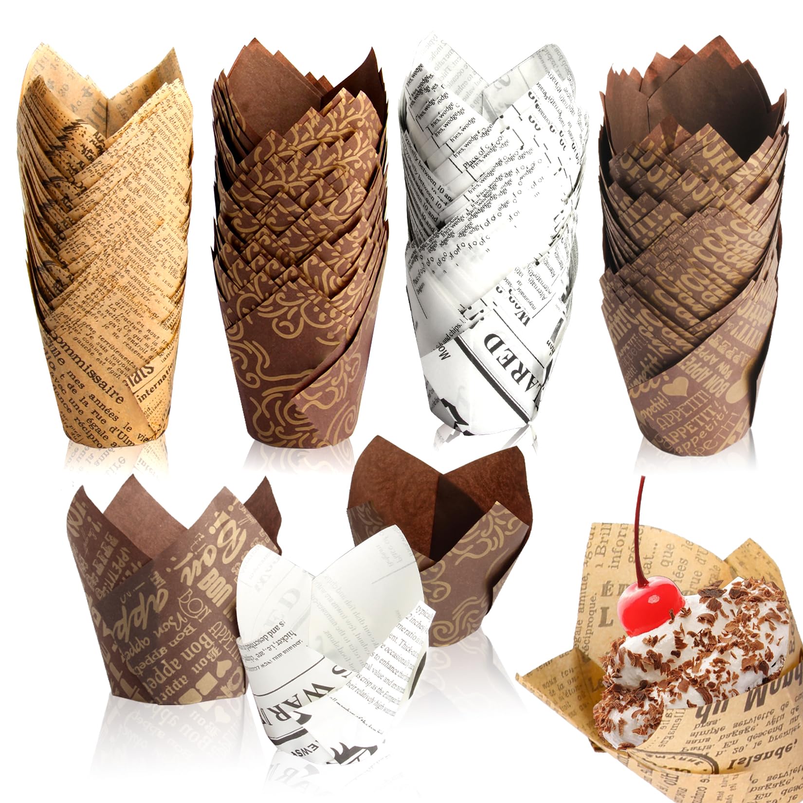 200pcs Tulip Muffin Cases for Bakings,Tulip Cupcake CasesMuffins Baking CasesCup Cake Cases for Baking Cups,Large Greaseproof Cupcake Cups for Christmas Halloween Wedding Birthday Party(4 Patterns)