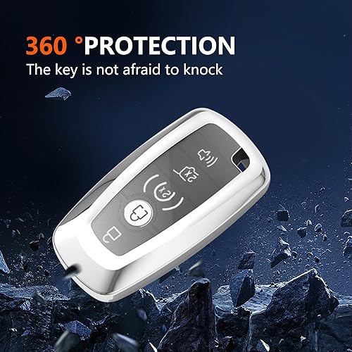 Miniatura 5 de Funda para llavero Ford con llavero de cuero, funda de TPU suave compatible con Ford Bronco Escape Expedition Explorer F150 F250 F350 F450 F550
