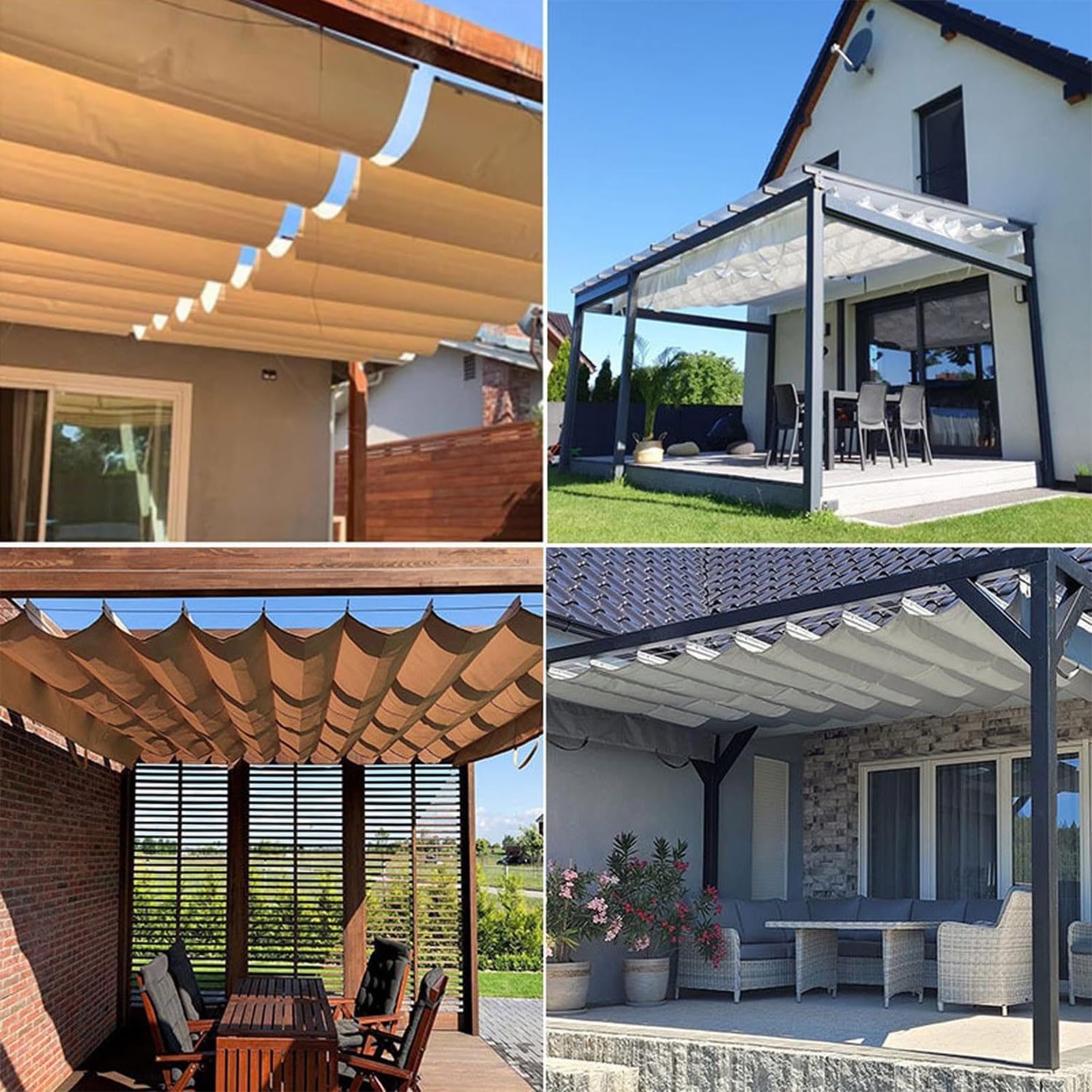 Tenda parasole retrattile impermeabile, protezione UV e antipioggia, per esterni, balcone, giardino, terrazza, pergola, veranda – bianco 2,1 x 10 m