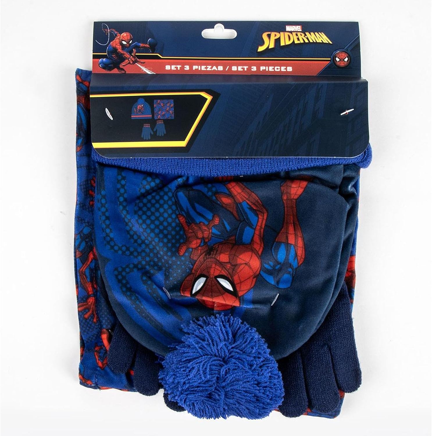CERDÁ LIFE'S LITTLE MOMENTS Spiderman Hat, Guntes and Panty Set, Comfortable and Practical Ideal Day 3 Pieces, Multicoloured, One Size for Children, multicoloured, One Size