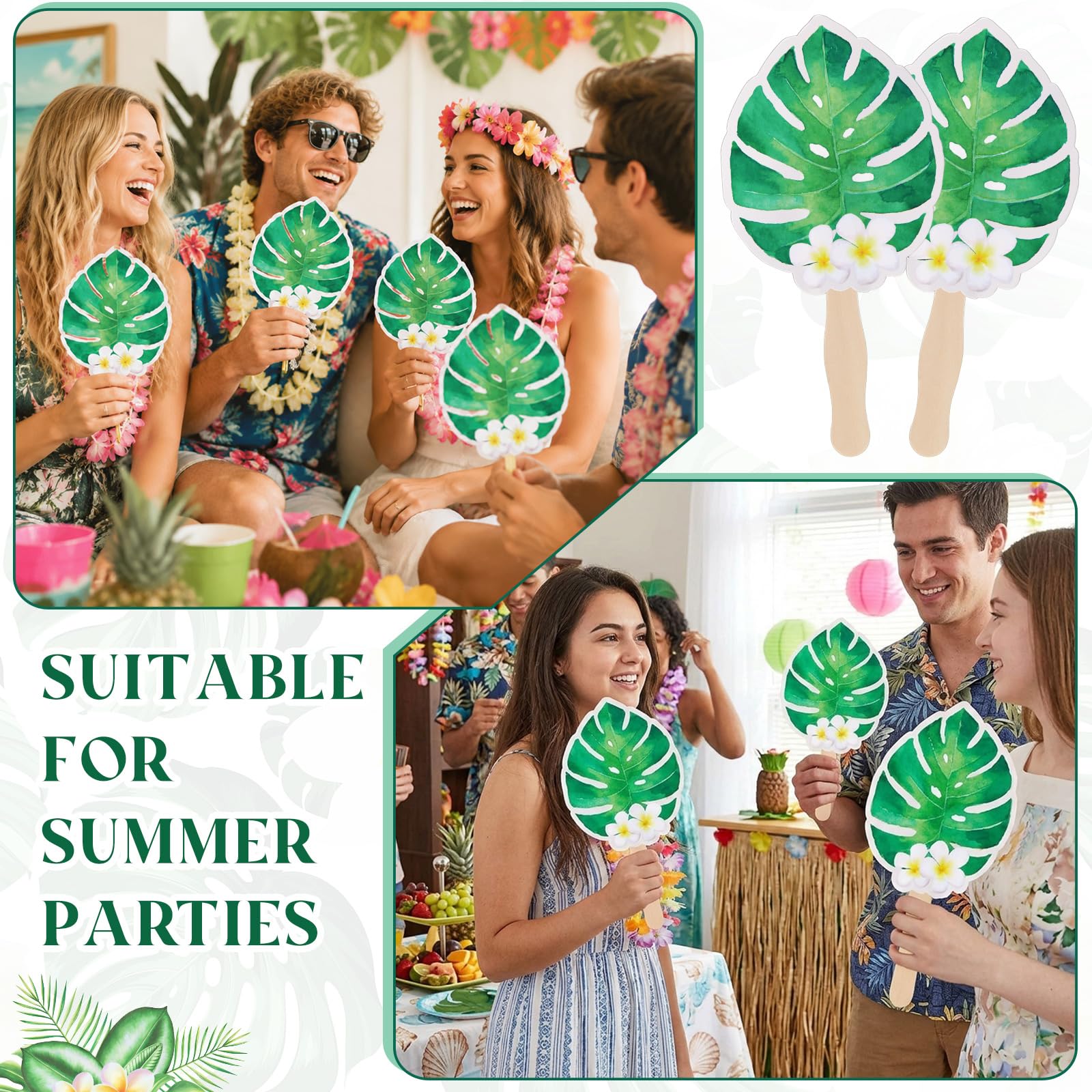 Beeveer Papierfächer mit Palmblättern, Pappfächer, Hochzeitsfächer mit Holzstäbchen, Blumenmuster, Papierfächer für Gäste, Feiern, Gastgeschenke, 50 Stück