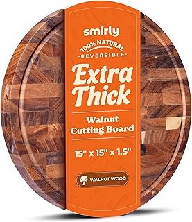 SMIRLY Round Wooden Cutting Boards 1.5” Thick For Kitchen Meal Prep & Se...