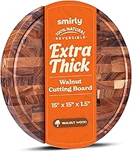 SMIRLY Round Wooden Cutting Boards 1.5” Thick For Kitchen Meal Prep & Serving - Walnut Cutting Board, Charcuterie & Chopping Board, Wood Cutting Board, Kitchen Gadgets