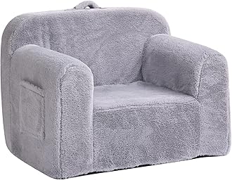 Tiita Kids Sofa, Children Couch with Carrying Handle & Side Pockets, Kids Foam Chair, Toddler Armrest Chair, Lightweight Children Sofa Chair, Kids Read Sofa for Girl or Boy (Plush Stone Grey)