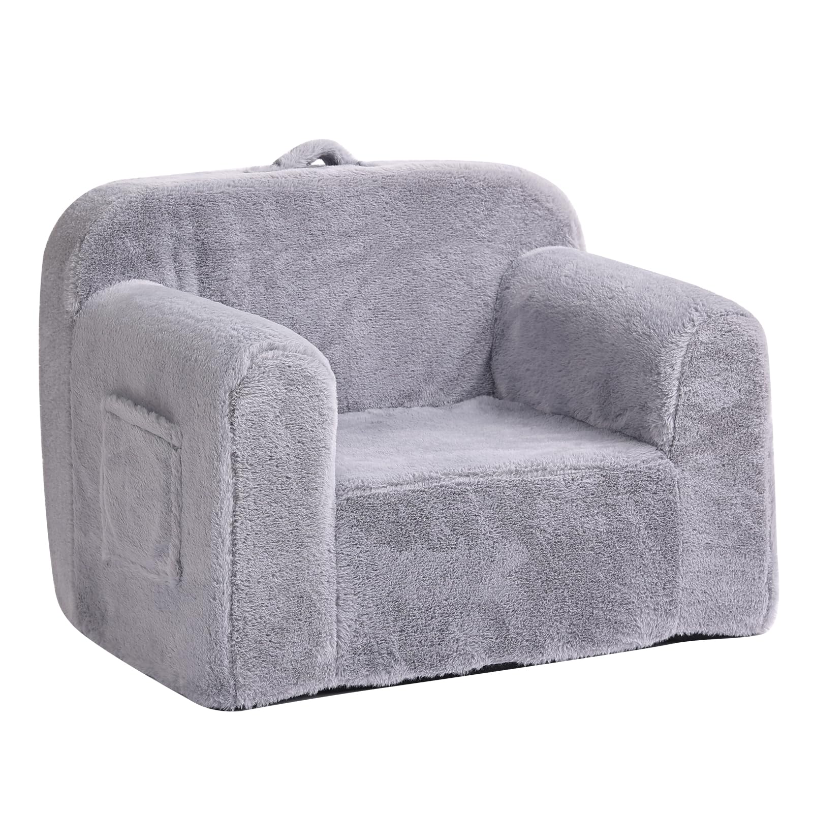 Tiita Kids Sofa, Children Couch with Carrying Handle & Side Pockets, Kids Foam Chair, Toddler Armrest Chair, Lightweight Children Sofa Chair, Kids Read Sofa for Girl or Boy (Plush Stone Grey)