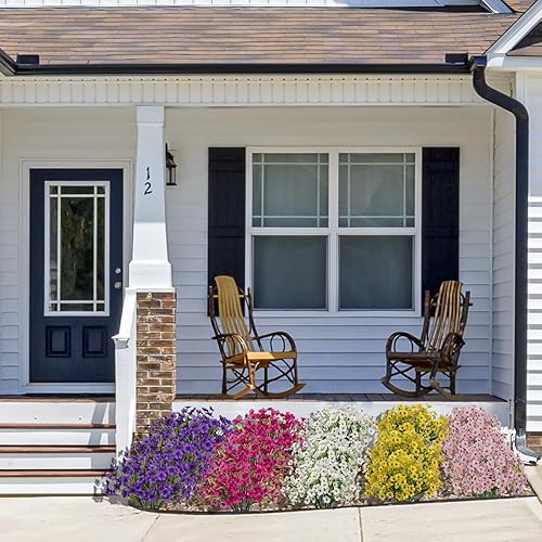 Miniatura 5 de 15 paquetes de flores artificiales para exteriores, resistentes a los rayos UV, plantas de seda falsas, arbustos de plástico para exteriores,