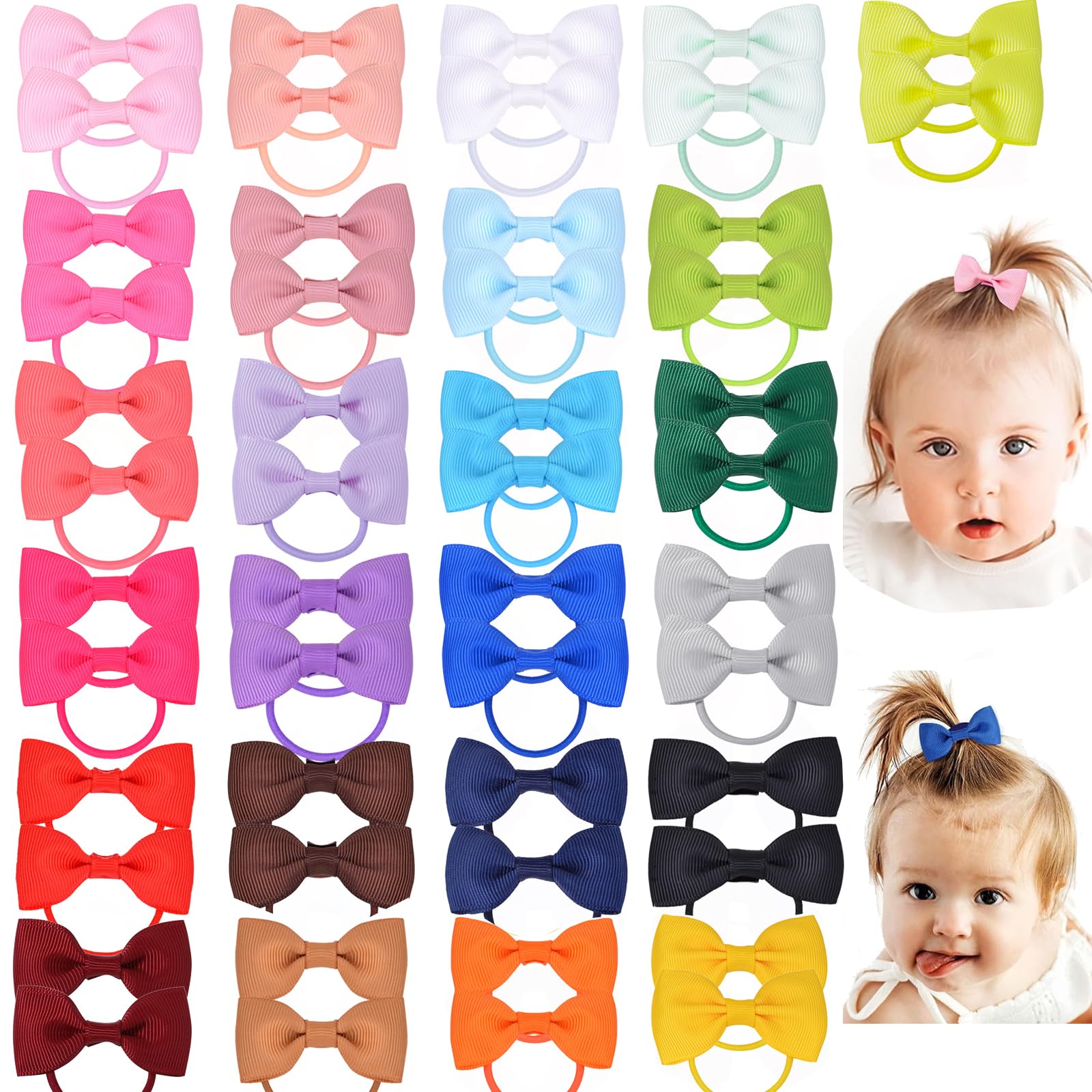 50 Stück 2 Zoll Haargummis Mädchen, Bunt Kleine Elastische Zopfgummis Mini Haarschmuck für Baby Mädchen Kinder Kleinkind